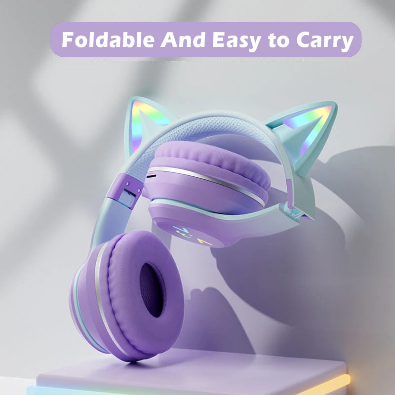 Cat's Ears Headset RGB Light Smile Face TWS Headset Gradient New Headphone