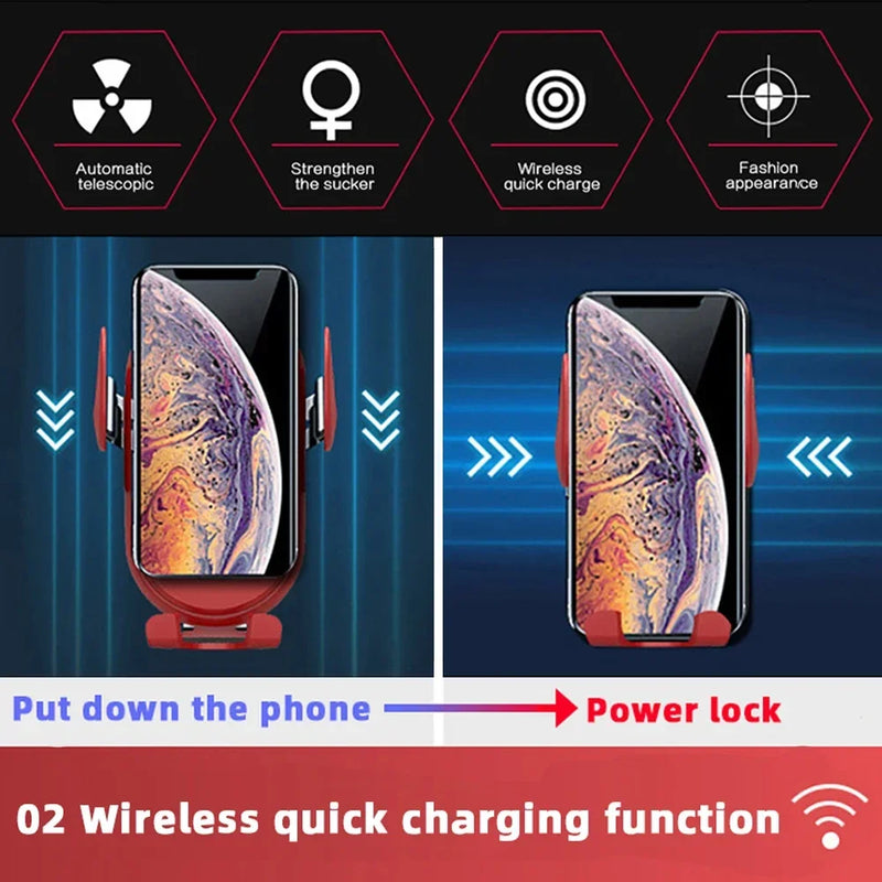 Fashion Qi Fast Wireless Charger Car Phone Holder Smart Infrared Sensor Air