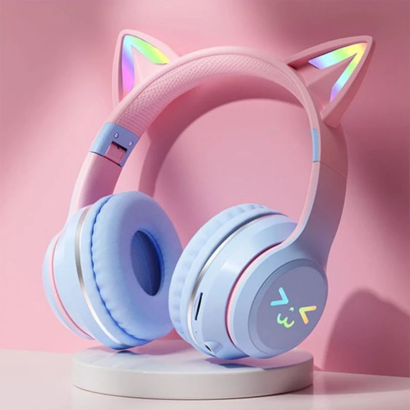 Cat's Ears Headset RGB Light Smile Face TWS Headset Gradient New Headphone
