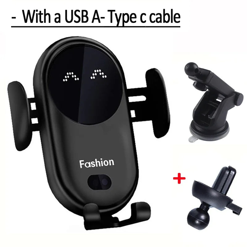 Fashion Qi Fast Wireless Charger Car Phone Holder Smart Infrared Sensor Air