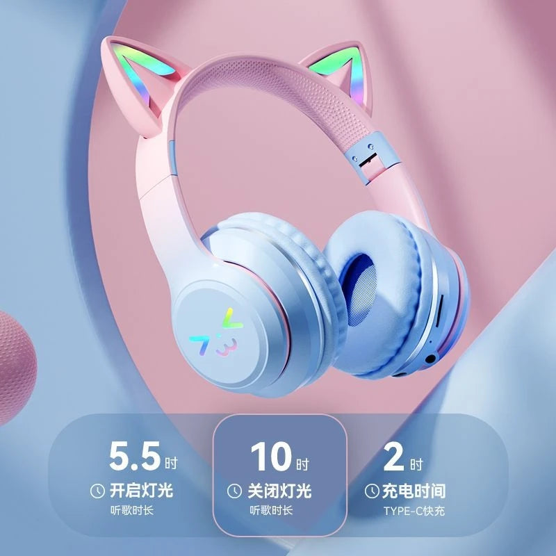 Cat's Ears Headset RGB Light Smile Face TWS Headset Gradient New Headphone