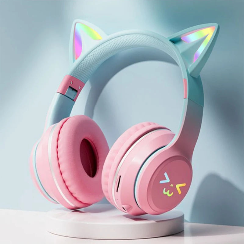Cat's Ears Headset RGB Light Smile Face TWS Headset Gradient New Headphone
