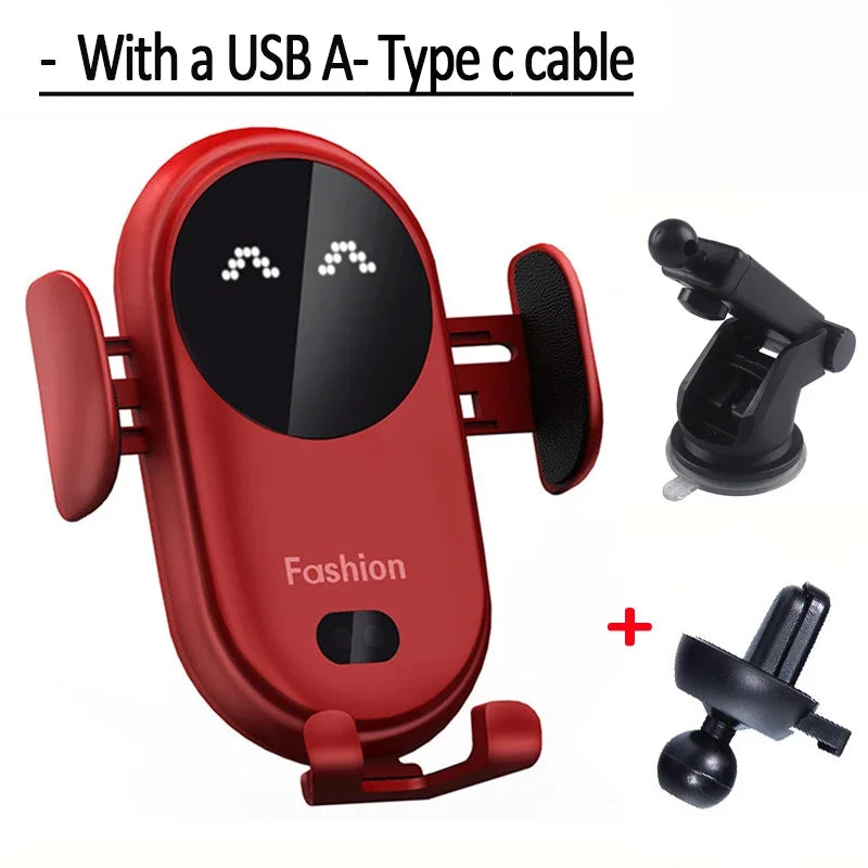 Fashion Qi Fast Wireless Charger Car Phone Holder Smart Infrared Sensor Air
