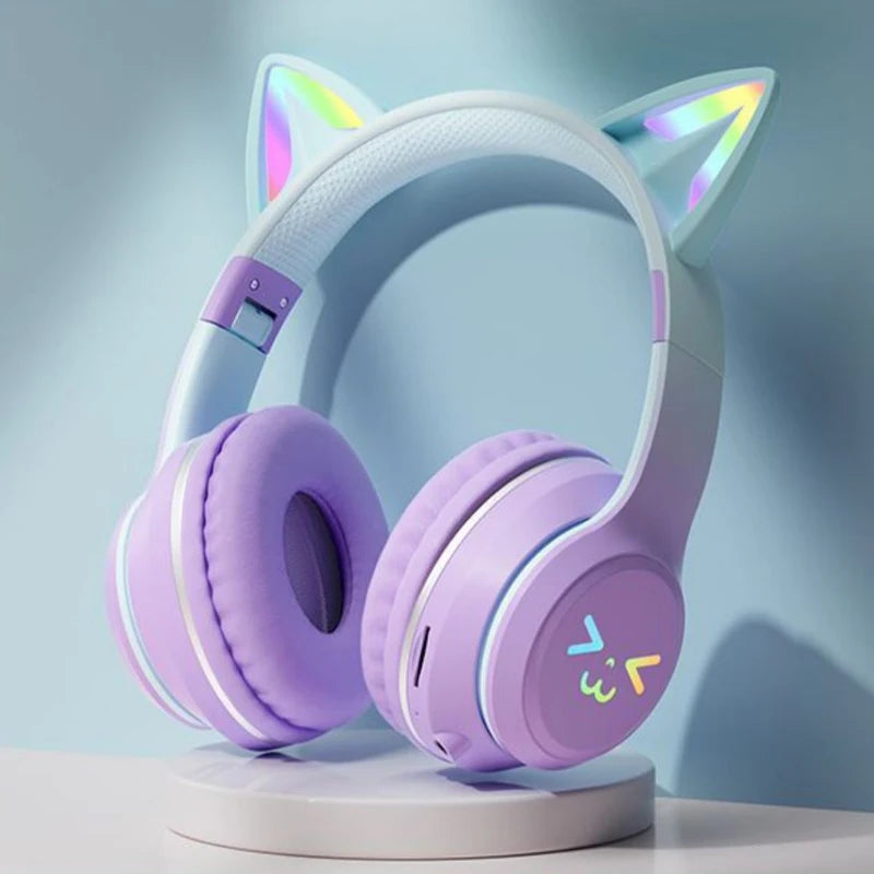 Cat's Ears Headset RGB Light Smile Face TWS Headset Gradient New Headphone