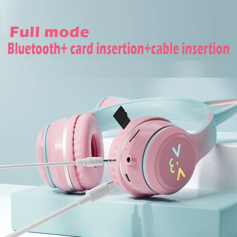 Cat's Ears Headset RGB Light Smile Face TWS Headset Gradient New Headphone