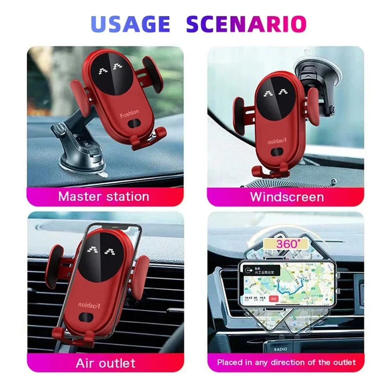 Fashion Qi Fast Wireless Charger Car Phone Holder Smart Infrared Sensor Air
